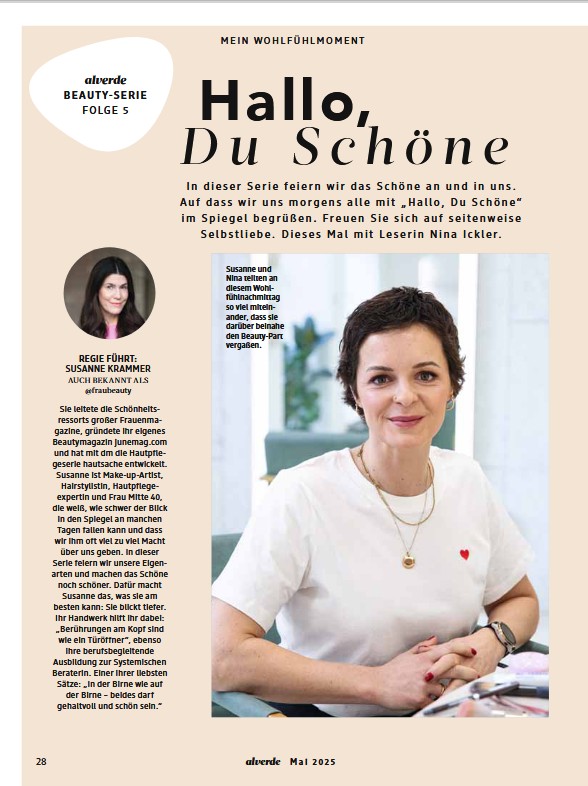 Eine Magazinseite mit Text und Foto. Zu sehen ist eine junge Frau mit kurzen braunen Haaren, die freundlich in die Kamera schaut.